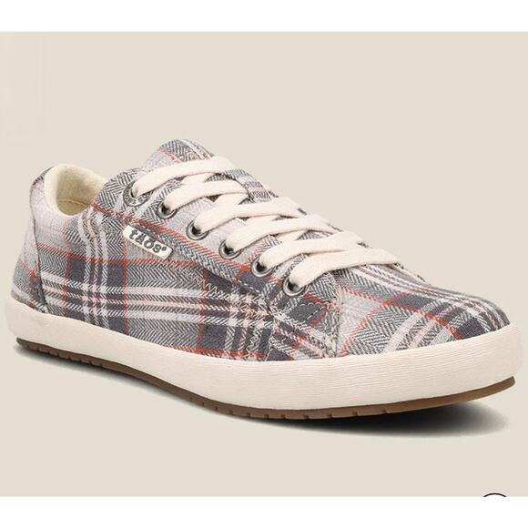 Taos Footwear Star Plaid Lace Up Sneakers Women's 8 Gray Preppy Academia Neutral - Picture 1 of 10